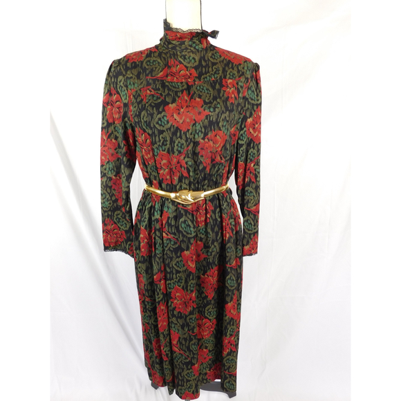 VINTAGE ARAMA PARIS HIGH NECK LACE TRIM WOOL DRESS - Picture 1 of 11